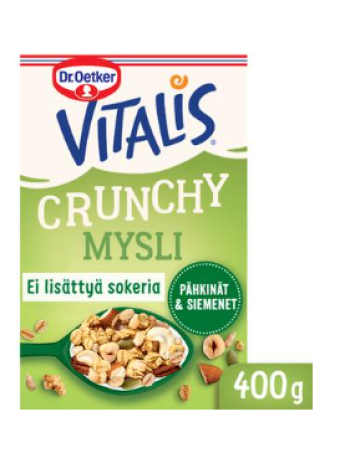Хрустящие мюсли без добавления сахара Oetker Vitalis Crunchy No Added Sugar Nuts & Seeds 400г с орехами и семенами