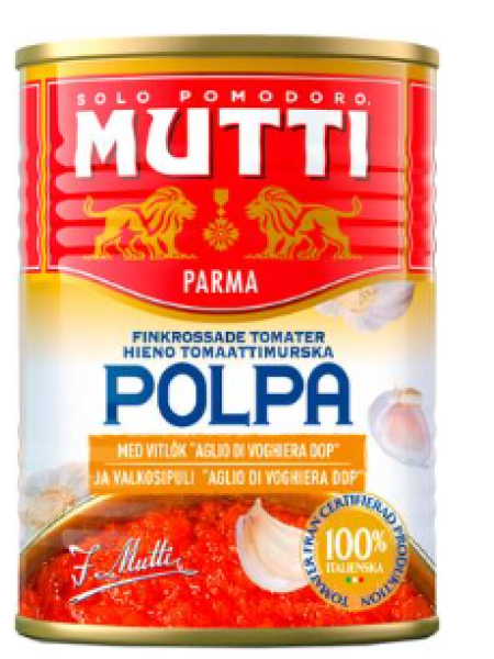 Измельченные томаты с чесноком Mutti Polpa valkosipuli hieno tomaattimurska 400г ж/б