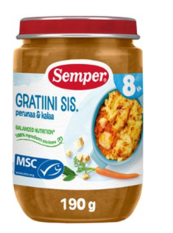 Детское питание Semper Kalapaistos Perunamuusia & Turskaa Alkaen 190г картофель и треска с 8 месяцев