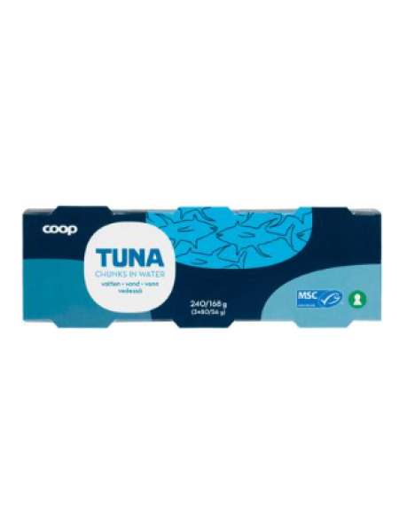 Тунец кусочками в рассоле Coop tonnikala paloina vedessä MSC 3 х 80/56 г 
