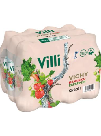 Газированная вода со вкусом клубники и ревеня Villi Vichy mansikka ja raparperi 0,33л х 12шт