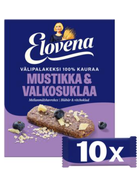 Цельнозерновые батончики Elovena 10х30г черника белый шоколад