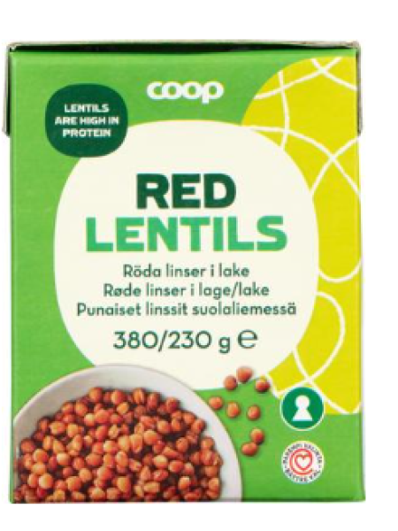 Красная чечевица в рассоле Coop Punaiset Linssit 380/230г