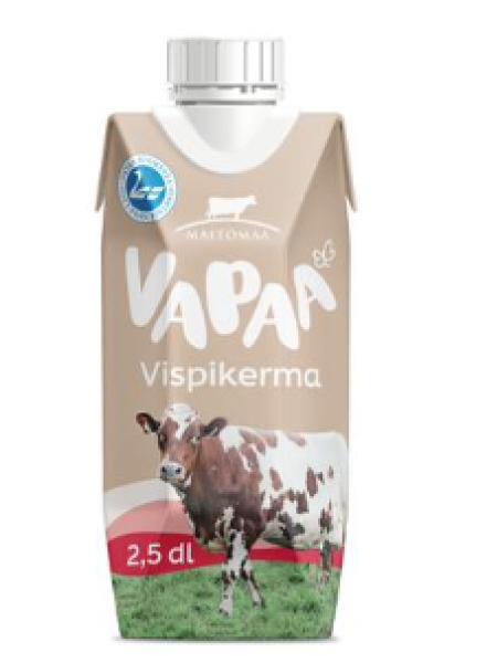 Взбитые сливки ультрапастеризованные Vapaa vispikerma UHT 2,5 dl без лактозы