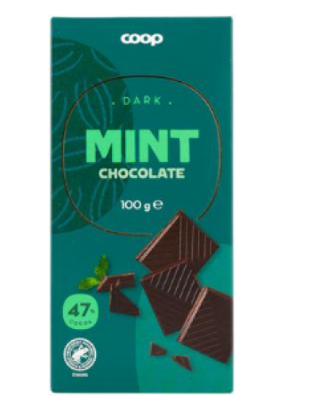 Шоколад темный плиточный со вкусом мяты Coop tumma suklaa 47 % 100г