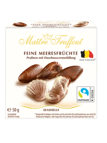 Шоколадные конфеты мини пралине Maître Truffout 50г ракушки