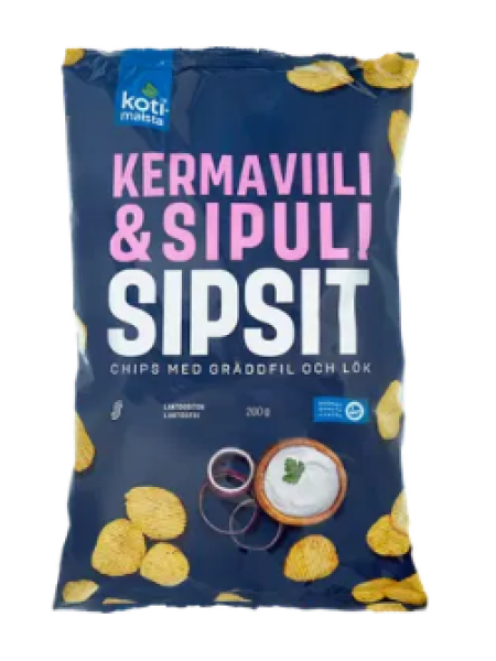 Картофельные чипсы Kotimaista Kermaviili & sipuli sipsit 200 г со сливками и луком 