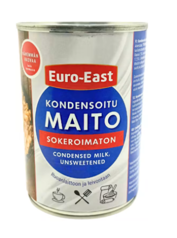 Сгущенное молоко без добавления сахара Euro-East kondensoitu maito sokeroimaton 410 г