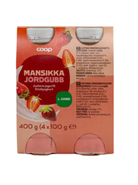Йогурт питьевой Coop juotava jogurtti mansikka 4x100 г клубника