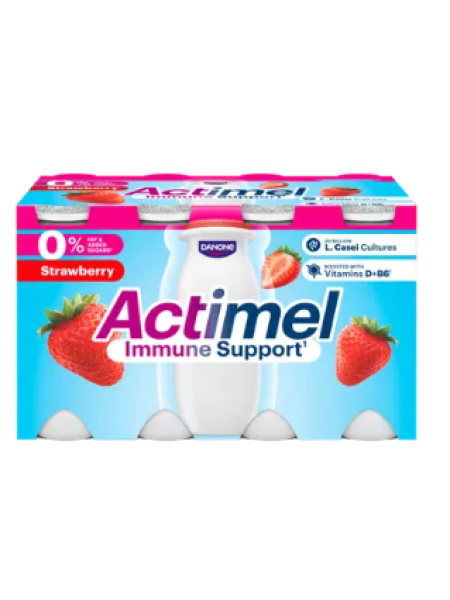 Йогуртовый напиток Danone Actimel 8 x 100 г со вкусом клубники без добавления сахара 