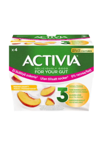 Питьевой йогурт Danone Activia persikkajogurtti 4x125г персик без добавления сахара 0% жира