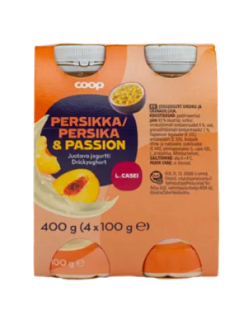 Питьевой йогурт Coop jogurtti persikka-passion 4 x 100 г персик - маракуя 