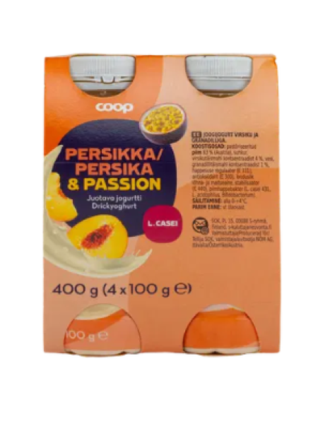Питьевой йогурт Coop jogurtti persikka-passion 4 x 100 г персик - маракуя 