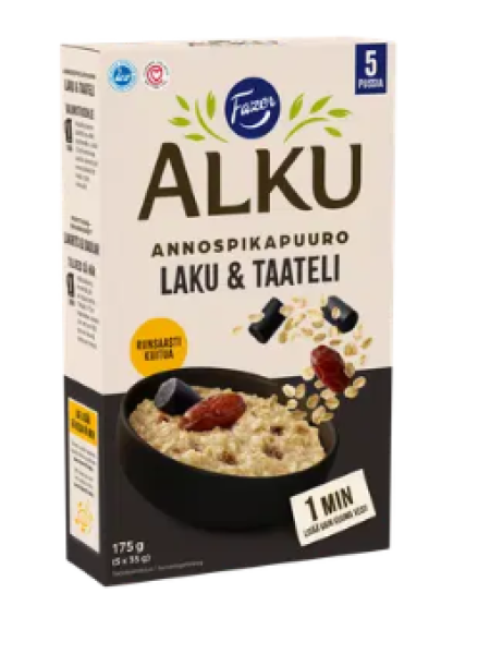 Каша быстрого приготовления Fazer Alku Laku & taateli annospikapuuro 175 г (5 × 35г) финики солодка