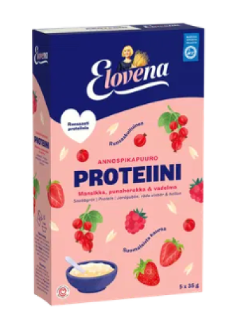 Каша с повышенным содержанием белка Elovena proteiini 175 г клубника, красная смородина и малина