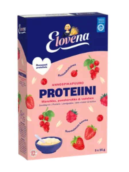 Каша с повышенным содержанием белка Elovena proteiini 175 г клубника, красная смородина и малина