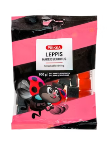 Лакричные конфеты Pirkka Leppis makeissekoitus salmiakki-mansikka 100 г