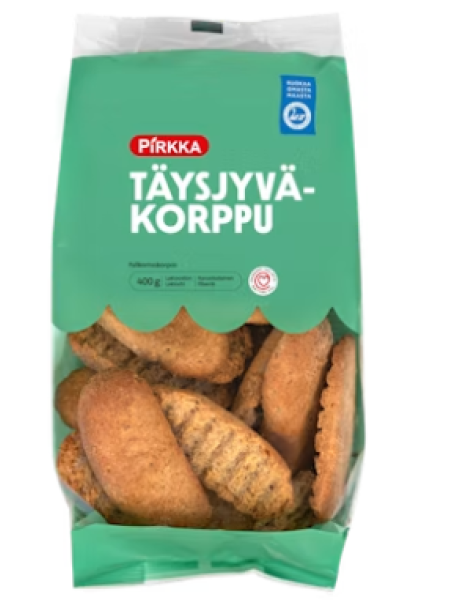 Пшеничные цельнозерновые сухарики Pirkka Revitty täysjyväkorppu 400 г